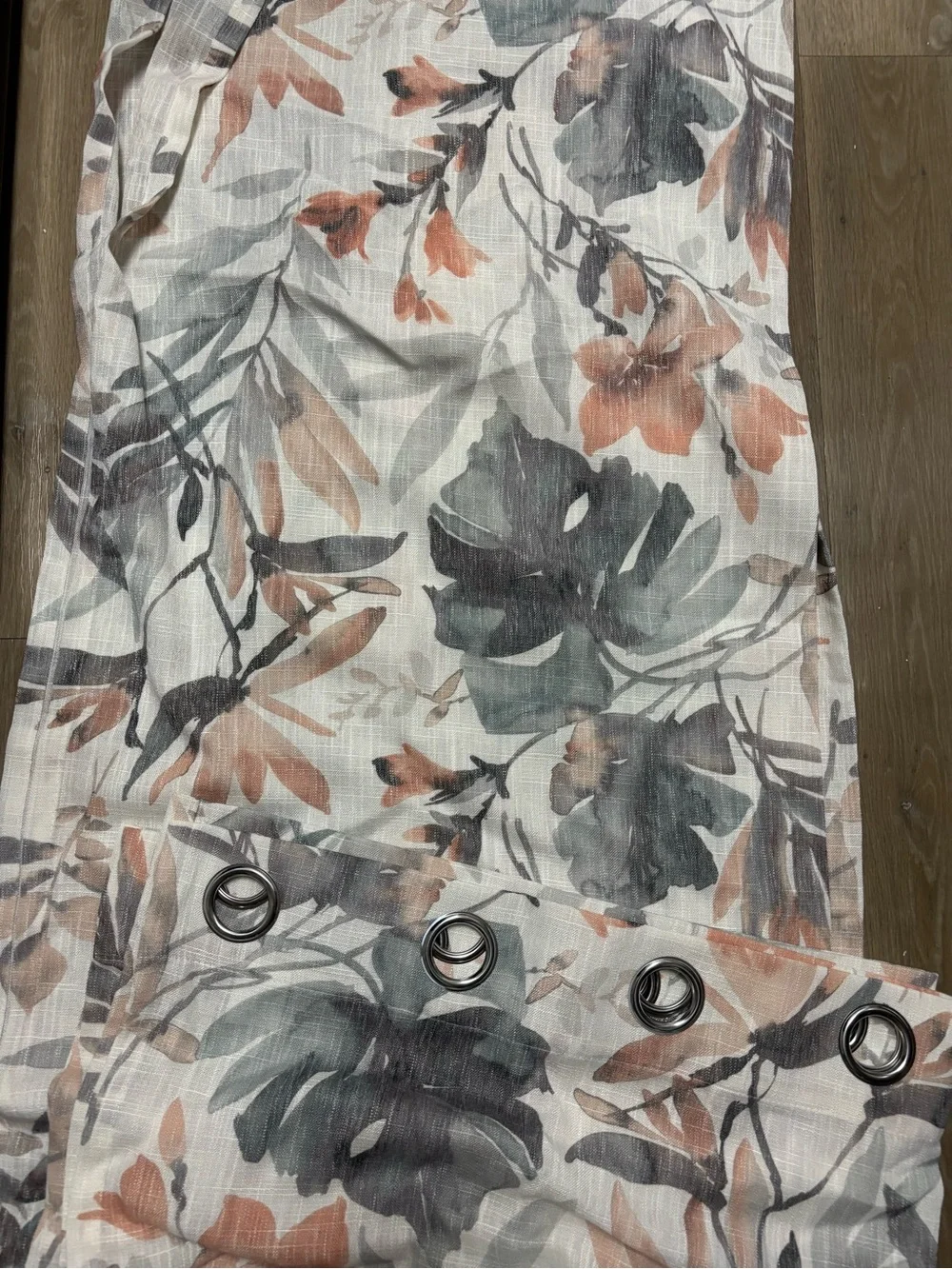 Floral Sheer Grommet Curtain Panel in Cream, Coral & Sage - Unbranded 95”
